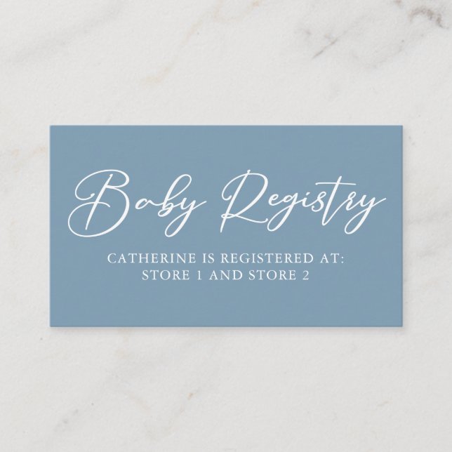 Chic Dusty Blue Baby Registry Personalized Enclosure Card (Front)