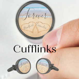 Chic Dusty Blue Beach Couples Hearts Sand Cufflinks
