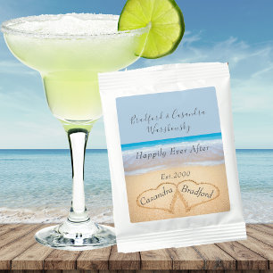 Chic Dusty Blue Beach Wedding 2 Heart Sand Margarita Drink Mix