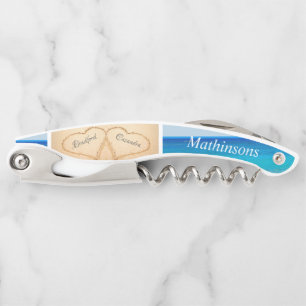 Chic Dusty Blue Beach Wedding 2 Heart Sand Waiter's Corkscrew