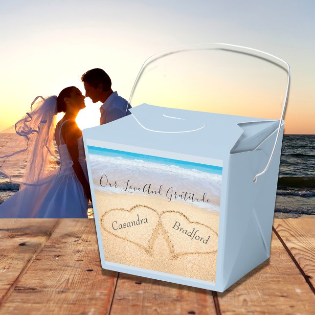 Chic Dusty Blue Beach Wedding 2 Hearts in Sand Favor Boxes (Creator Uploaded)