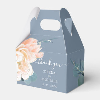Chic Dusty Blue Blush Gold Peach Floral Wedding Favor Boxes