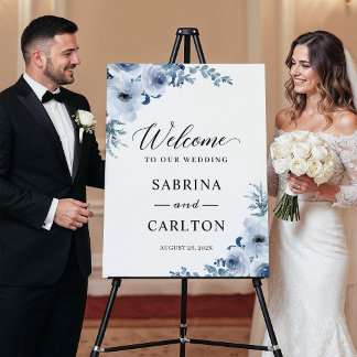 Chic Dusty Blue Bohemian Floral Wedding Foam Board