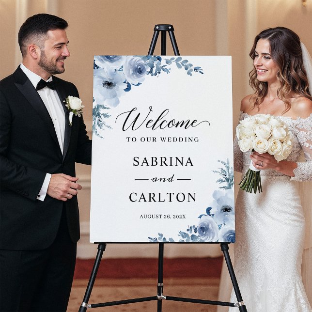 Chic Dusty Blue Bohemian Floral Wedding Foam Board (Creator Uploaded)