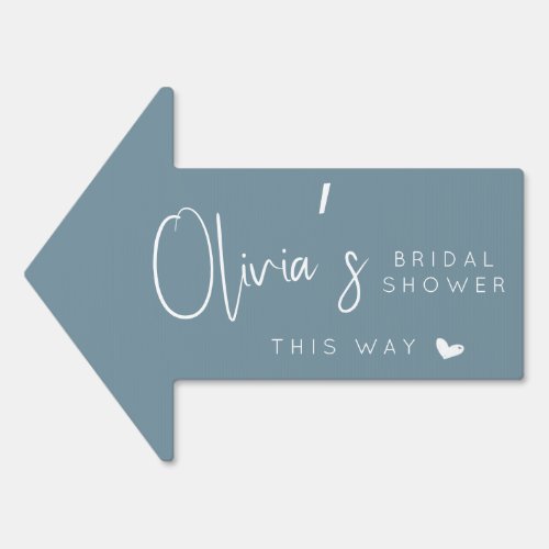 Chic dusty blue bridal shower this way arrow sign