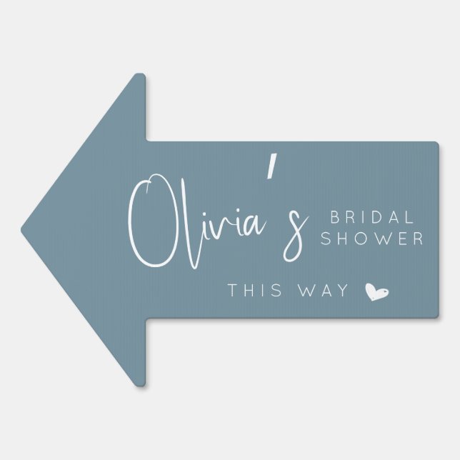 Chic dusty blue bridal shower this way arrow sign (Front)