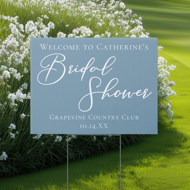Chic Dusty Blue Bridal Shower Welcome Yard Sign (Creator Uploaded)