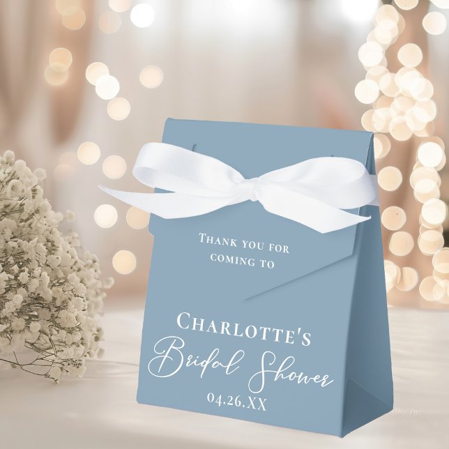 Chic Dusty Blue Bridal Shower White Personalized Favor Boxes (Creator Uploaded)