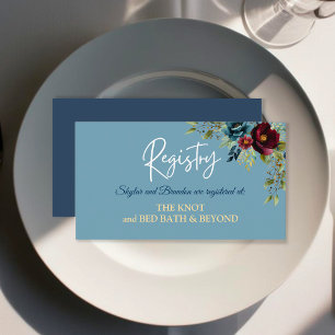 Chic dusty blue burgundy floral wedding registry enclosure card