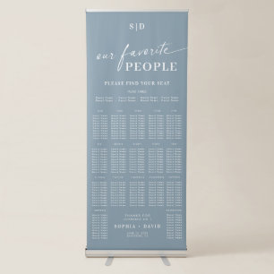 Chic Dusty Blue Calligraphy Wedding Seating Chart Retractable Banner