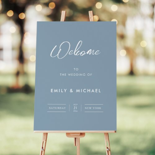 Chic Dusty Blue Calligraphy Wedding Welcome Sign