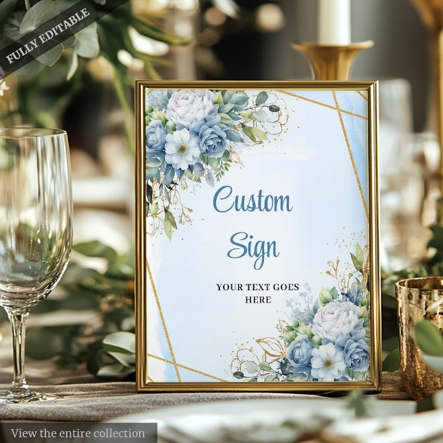 Chic Dusty Blue Eucalyptus Gold Custom DIY Sign (Chic Dusty Blue Eucalyptus Gold Custom DIY Sign)