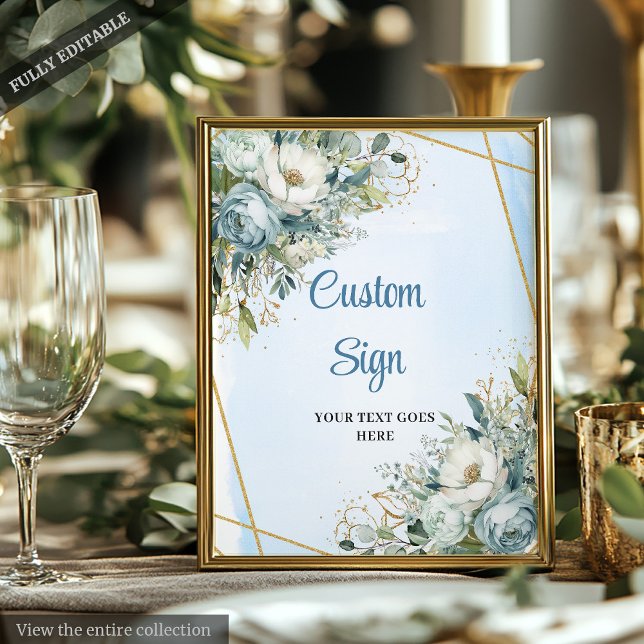 Chic Dusty Blue Eucalyptus Gold DIY Wedding Sign (Chic Dusty Blue Eucalyptus Gold DIY Wedding Sign)