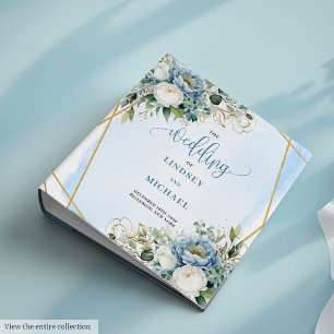 Chic Dusty Blue Eucalyptus Gold Glitter Wedding 3 Ring Binder