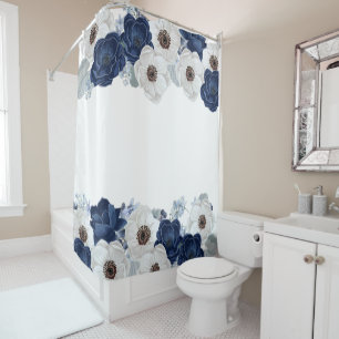 Chic Dusty Blue Floral Botanical Shower Curtain