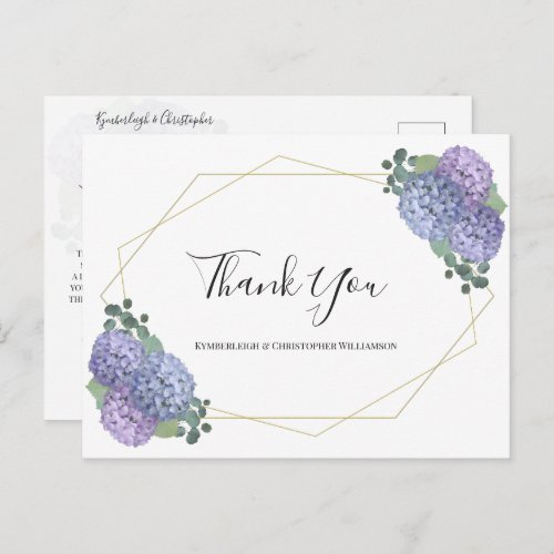 Chic Dusty Blue Floral Geometric Wedding Thank You Postcard