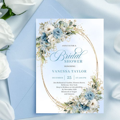 Chic Dusty Blue Flowers Eucalyptus Bridal Shower 