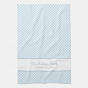 Chic Dusty Blue French Plaid Check Country Gourmet Kitchen Towel