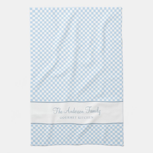 Chic Dusty Blue French Plaid Check Country Gourmet Kitchen Towel (Vertical)