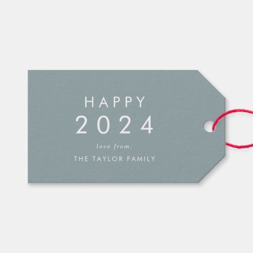 Chic Dusty Blue Happy 2024 New Year Family Holiday Gift Tags