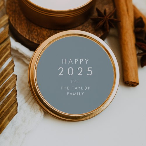 Chic  Dusty Blue Happy 2025 New Year Holiday Gift Classic Round Sticker