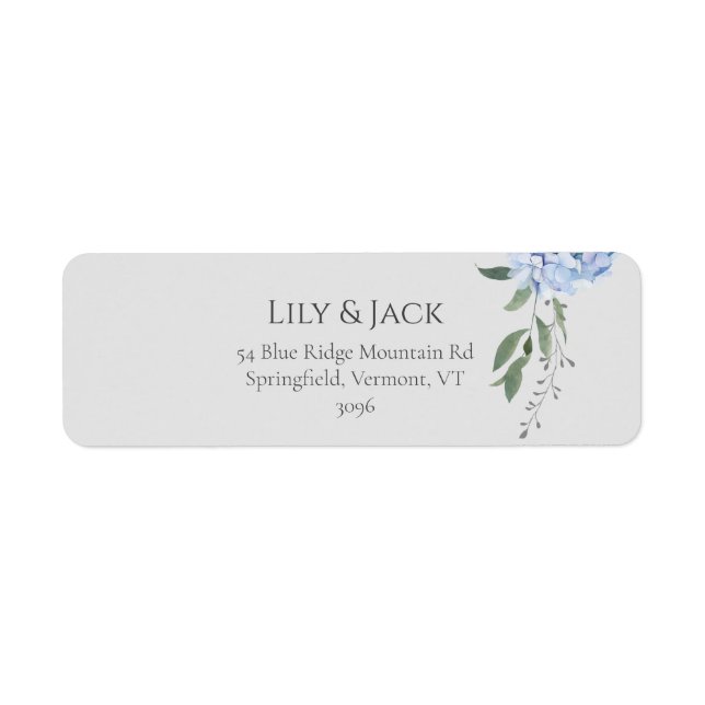 Chic Dusty Blue Hydrangea Floral Return Address Label (Front)