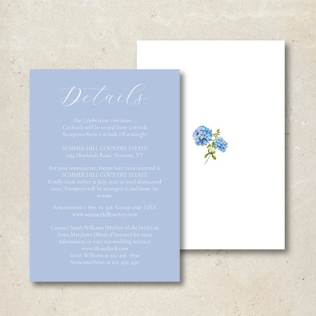 Chic Dusty Blue Hydrangea Wedding Details Card (Creator Uploaded)