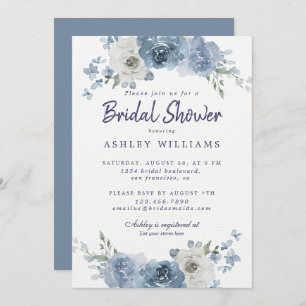 Chic Dusty Blue Ivory Rose Bridal Shower Invitatio Invitation