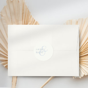 Chic Dusty Blue & Ivory Script Wedding Classic Round Sticker
