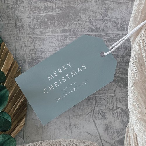 Chic  Dusty Blue Merry Christmas Family Holiday Gift Tags