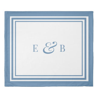 Chic Dusty Blue Minimalist Custom Monogram (King) Duvet Cover
