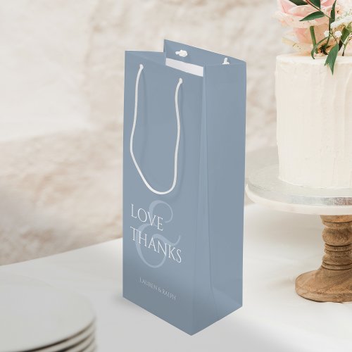 Chic Dusty Blue Minimalist Love  Thanks  Wine Gift Bag