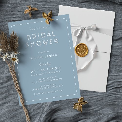 Chic Dusty Blue Minimalist  Modern Bridal Shower  Invitation
