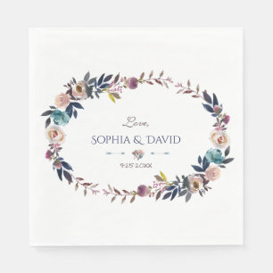 Chic Dusty Blue Misty Rose Wreath Wedding Napkins