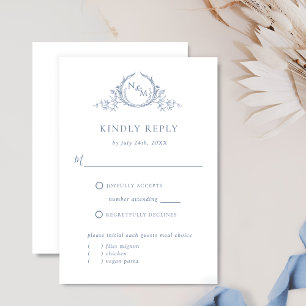 Chic Dusty Blue Monogram, With /Without Meals RSVP