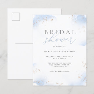 Chic Dusty Blue Ombre Gold Dust Bridal Shower Invitation Postcard