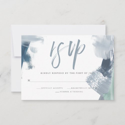 Chic Dusty Blue Painted Strokes Meal Choice RSVP Card