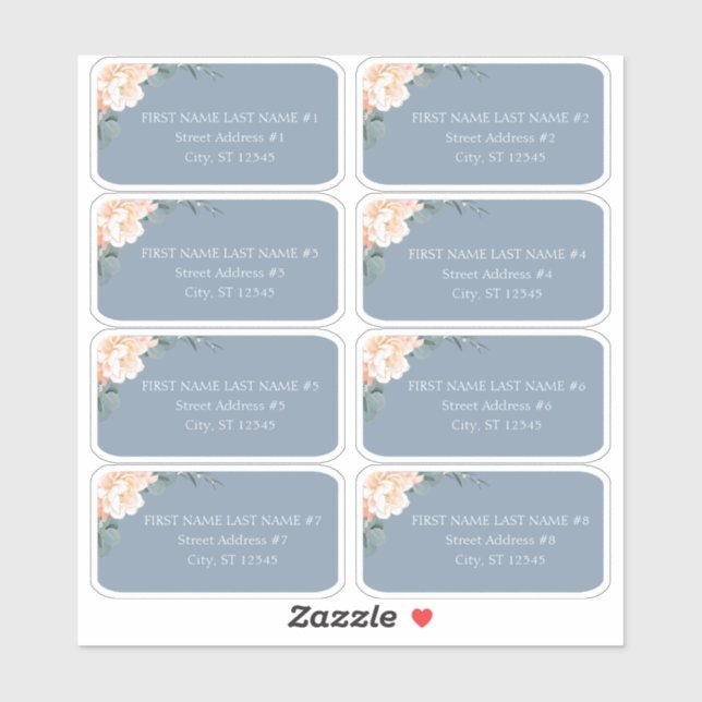 Chic Dusty Blue Peach Floral Wedding Guest Address Sticker (Sheet)