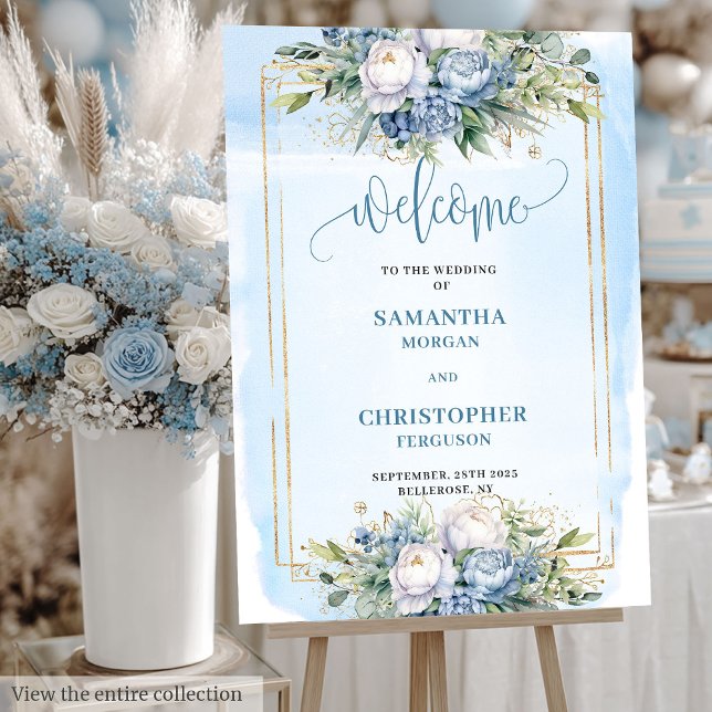 Chic Dusty Blue Peonies Gold Frame Welcome Foam Board (Chic Dusty Blue Peonies Gold Frame Welcome

)