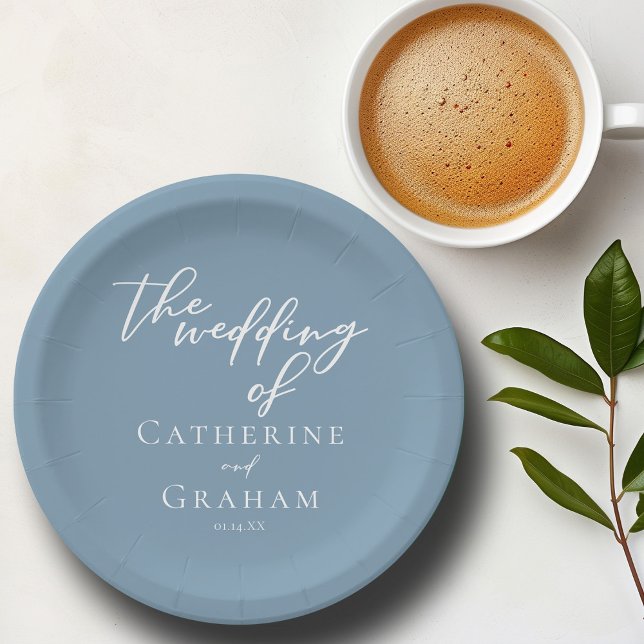 Chic Dusty Blue Personalized Coastal Wedding Paper Plates (Creator Uploaded)