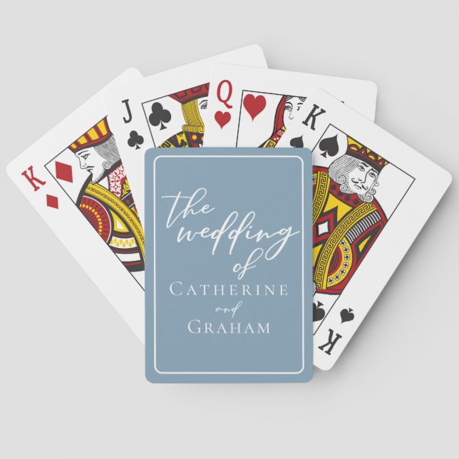 Chic Dusty Blue Personalized Wedding Poker Cards (Back)