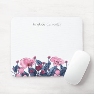 Chic Dusty Blue Pink Wild Flowers Mouse Pad