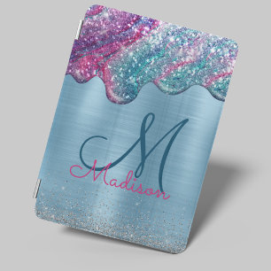 Chic dusty blue purple drips dripping monogram iPad mini cover