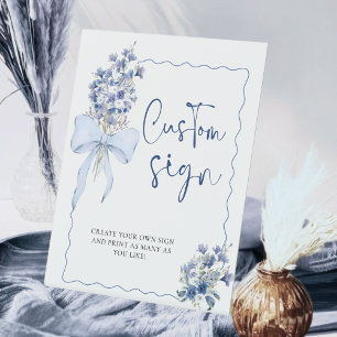 Chic Dusty Blue Ribbon Bow Custom Bridal Shower Pedestal Sign