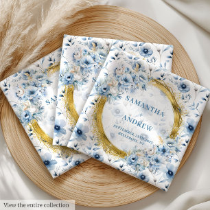 Chic Dusty Blue Romantic Floral Wedding Cloth Nap