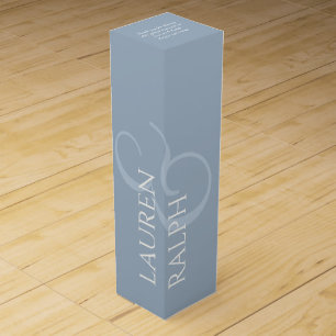 Chic Dusty Blue Script Wedding Thank You Wine Box