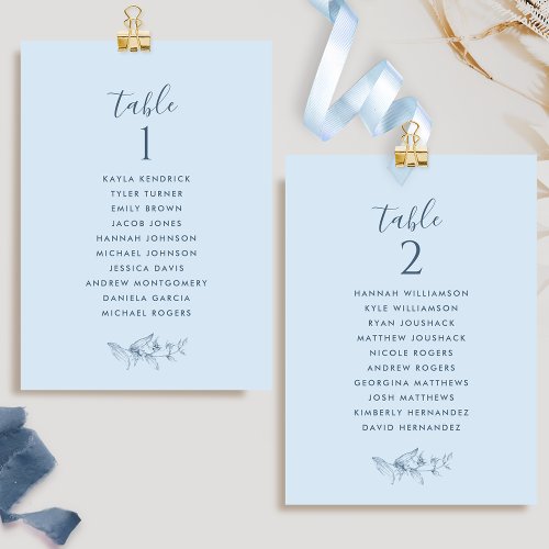 Chic Dusty Blue Seating Plan Cards w Guest Names