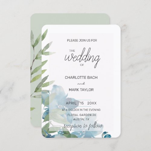 Chic Dusty Blue Watercolor Floral Invitation