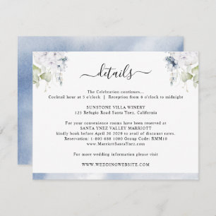 Chic Dusty Blue Watercolor, Floral Wedding Details Enclosure Card