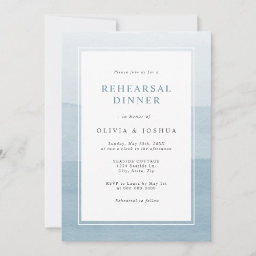 Chic Dusty  Blue Watercolor Ombre Rehearsal Dinner Invitation